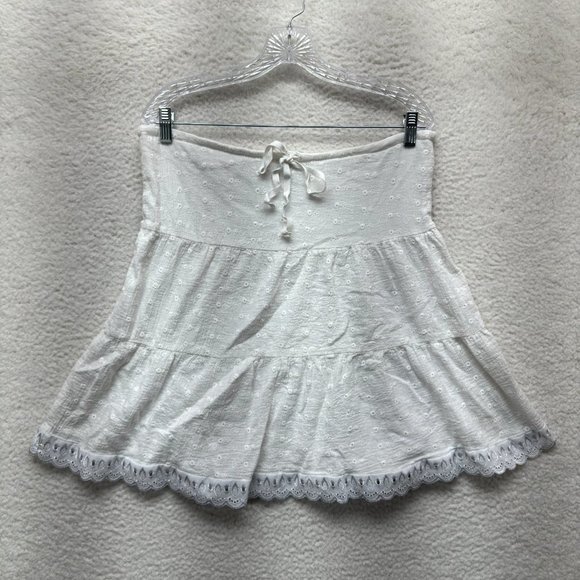 Y2K Vintage Fairy Peasant Coquette Mini Skirt M L Medium Large White Eyelet - Picture 1 of 7